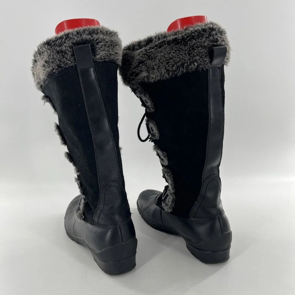 Vintage Nine West Knee High Womens 10 M Black Tall Mucker Duck Leather Suede Fur